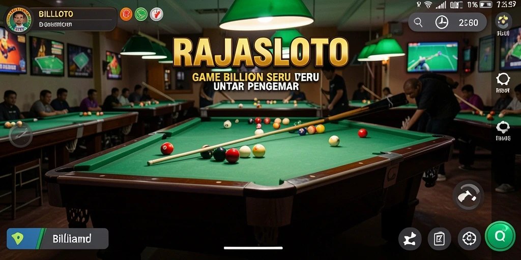 Screenshot tampilan antarmuka RAJASLOTO dengan permainan billiard.