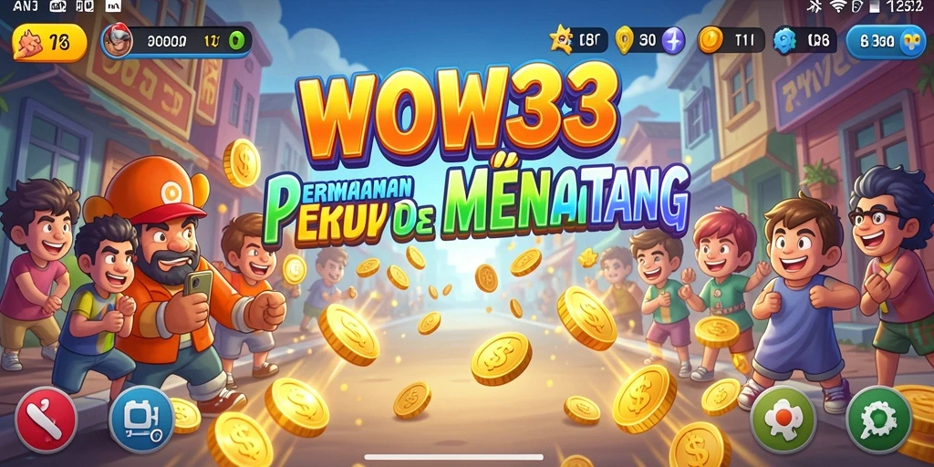 Antarmuka pengguna WOW33 menampilkan karakter lucu dan level yang penuh warna.
