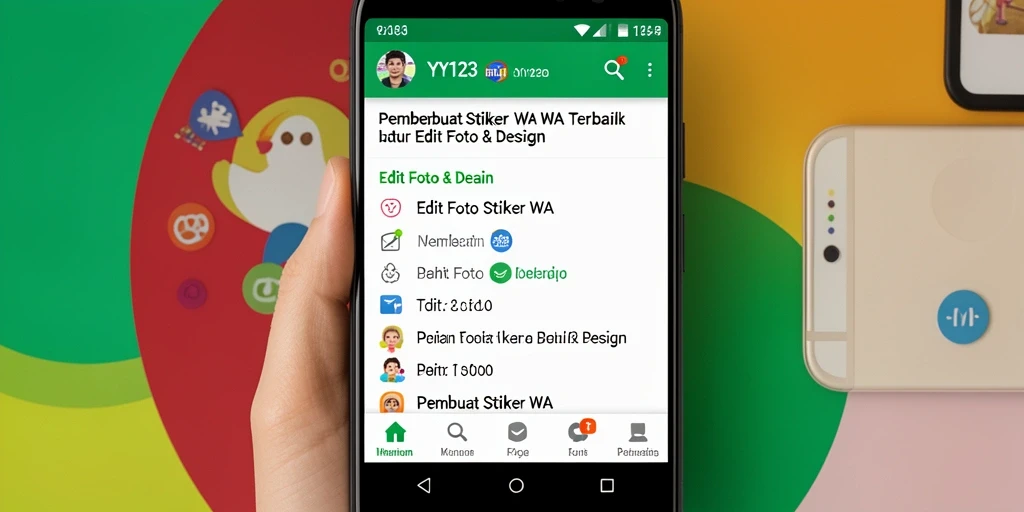Antarmuka aplikasi YY123 untuk membuat stiker dengan berbagai fitur.